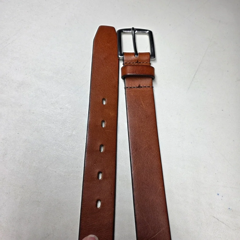 Banana Republic Mens Italian Cow Leather Belt 32 Cognac Brown Silver Buckle USA